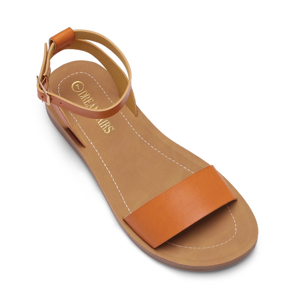Ankle Strap Flat Buckle Sandals - TAN PU - 3